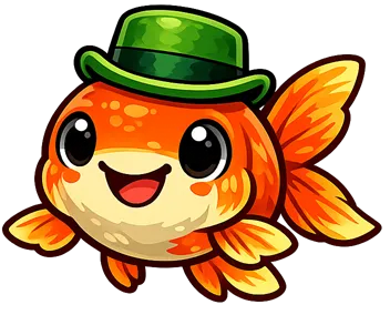 Brian cartoon image of a goldfish wearing a green hat, smiling