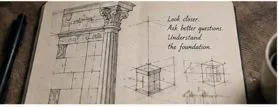 Architectural sketches exploring structural details and foundations