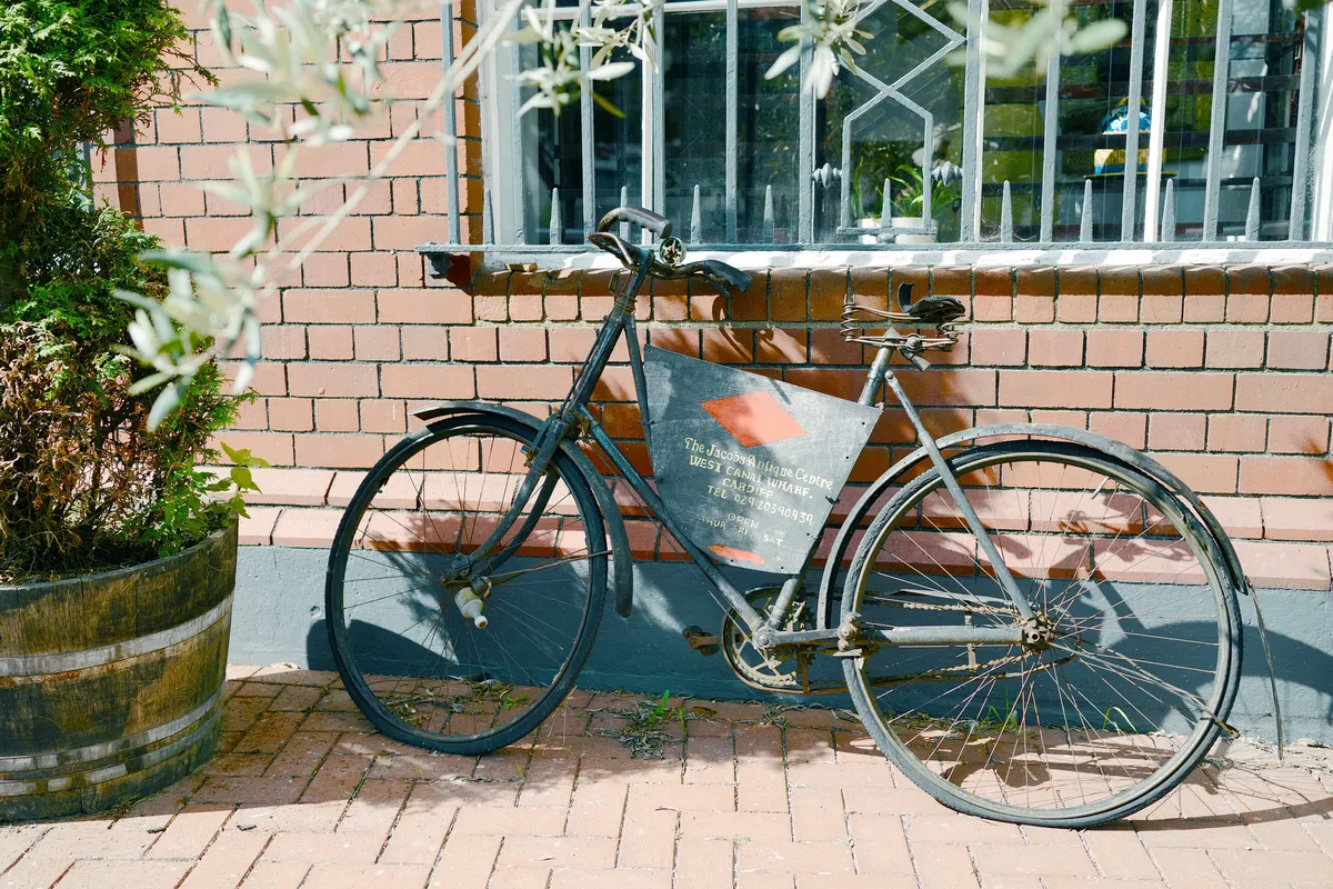 A vintage bicycle outside Jacob's Antiques Market in Cardiff