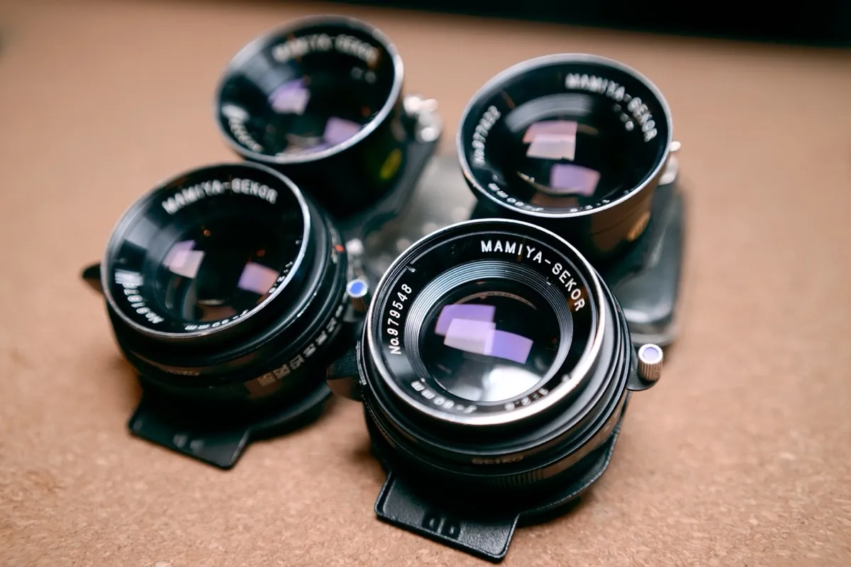 Two Mamiya TLR 80mm f/2.8 blue dot lenses