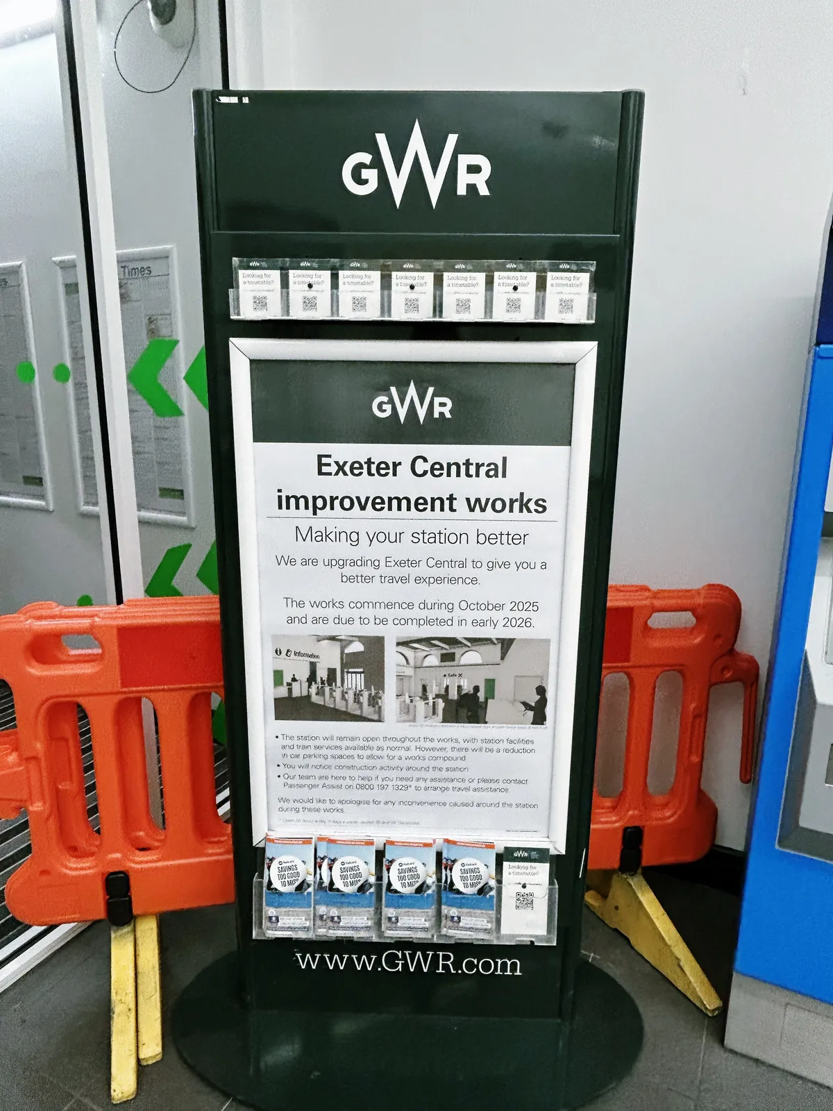 Signage at Exeter Central about the construction work