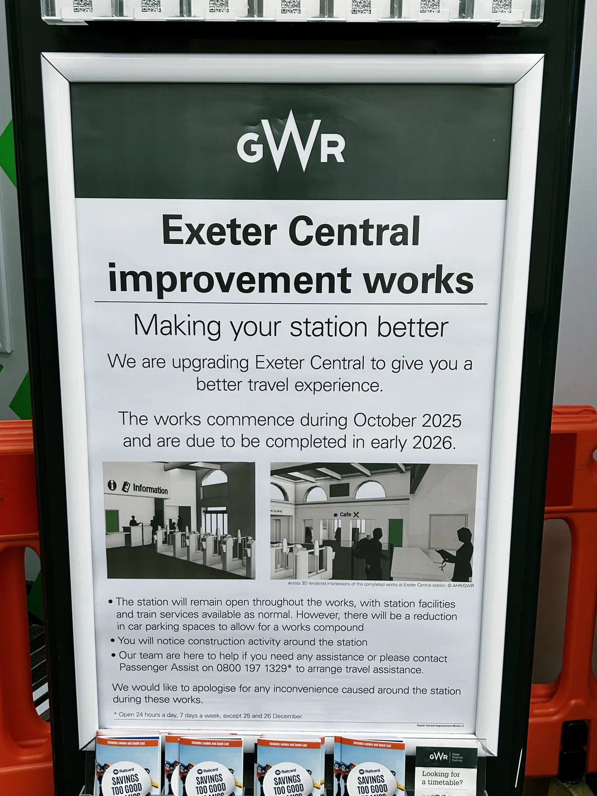 Signage at Exeter Central about the construction work
