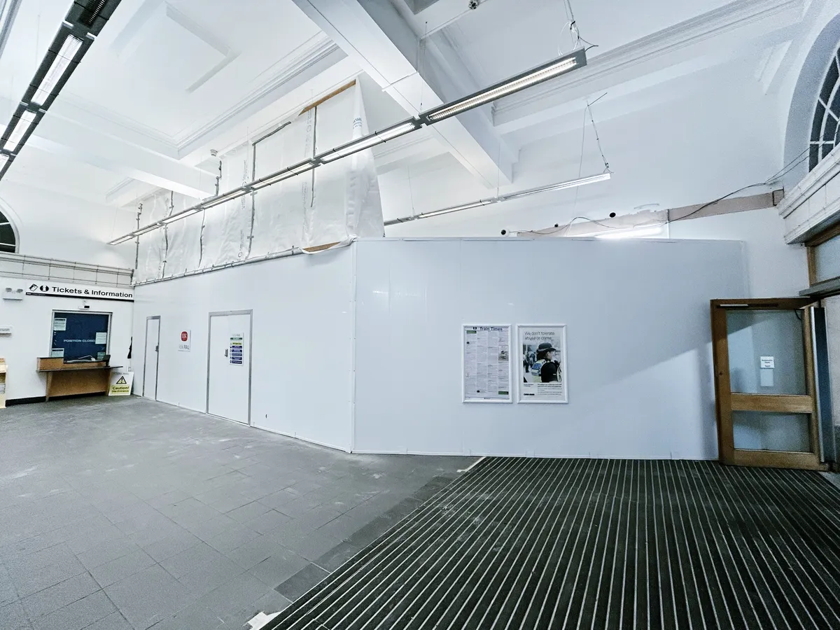Exeter Central with a temporary wall