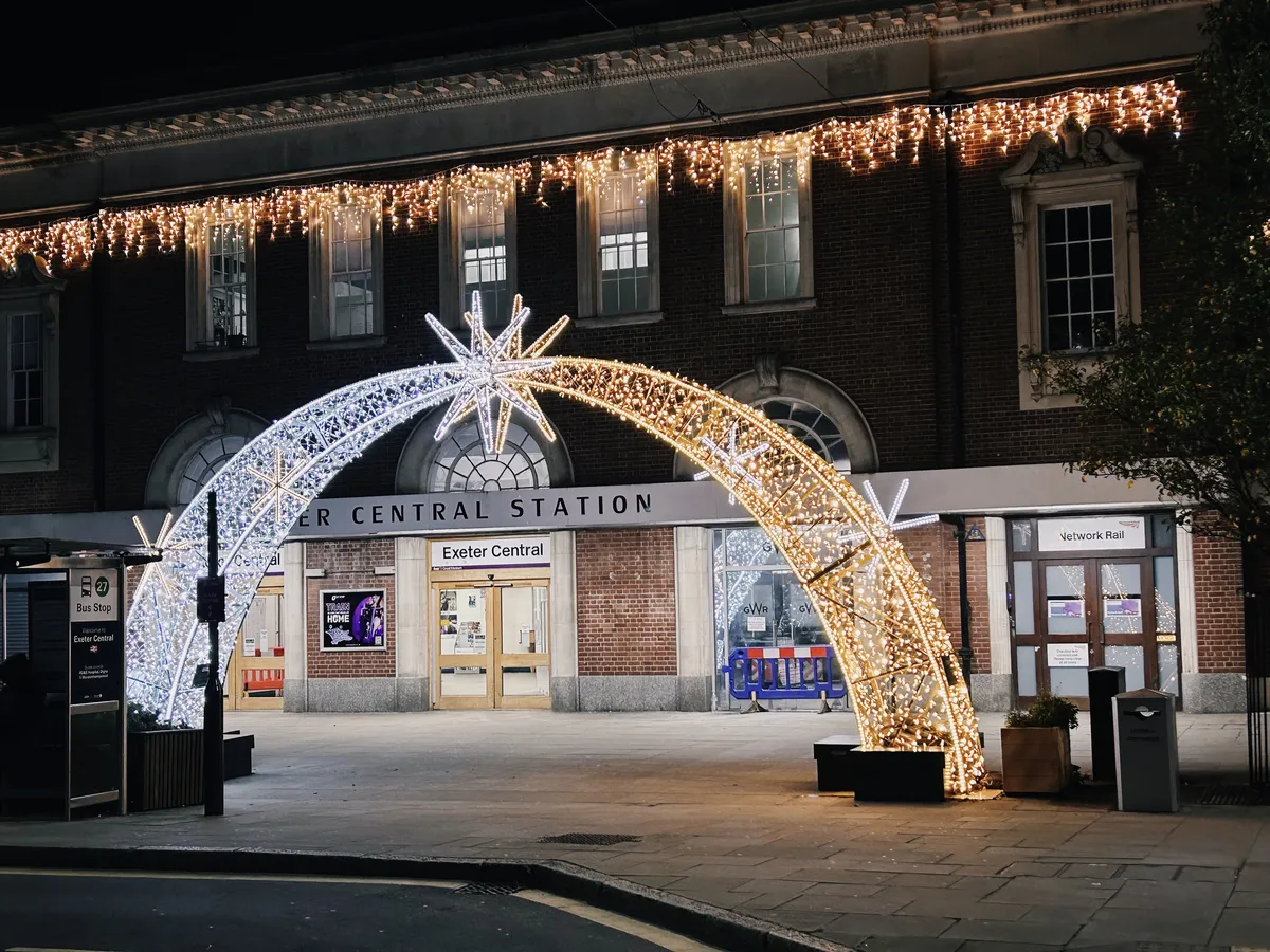 A sparkling rainbow outside Exeter Central