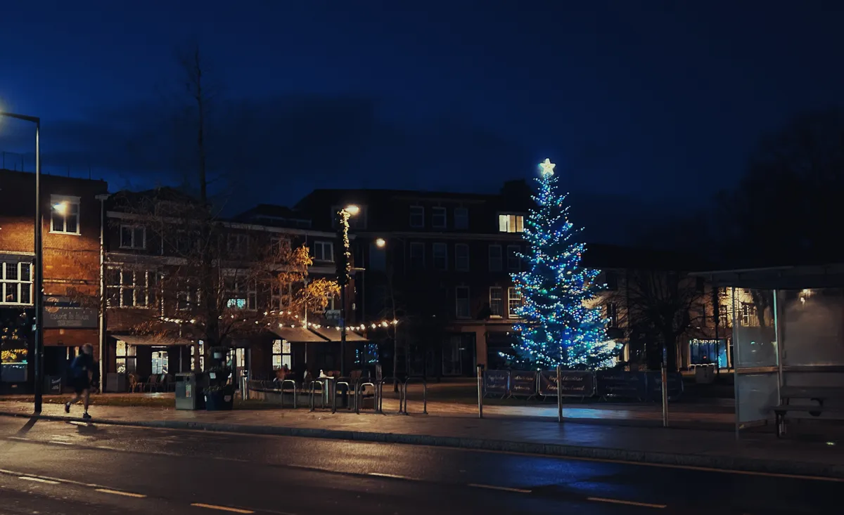 A Christmas tree up in Exmouth town centre