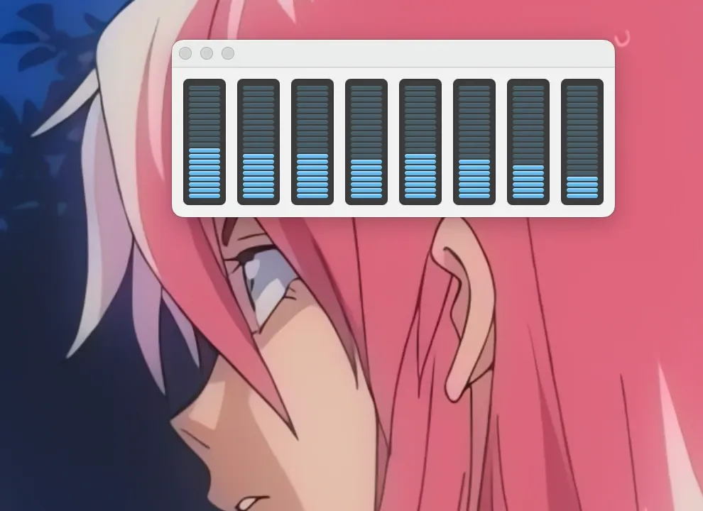 Eight bars showing each core's usage. Visually they are the same as before--at or below about 45%.