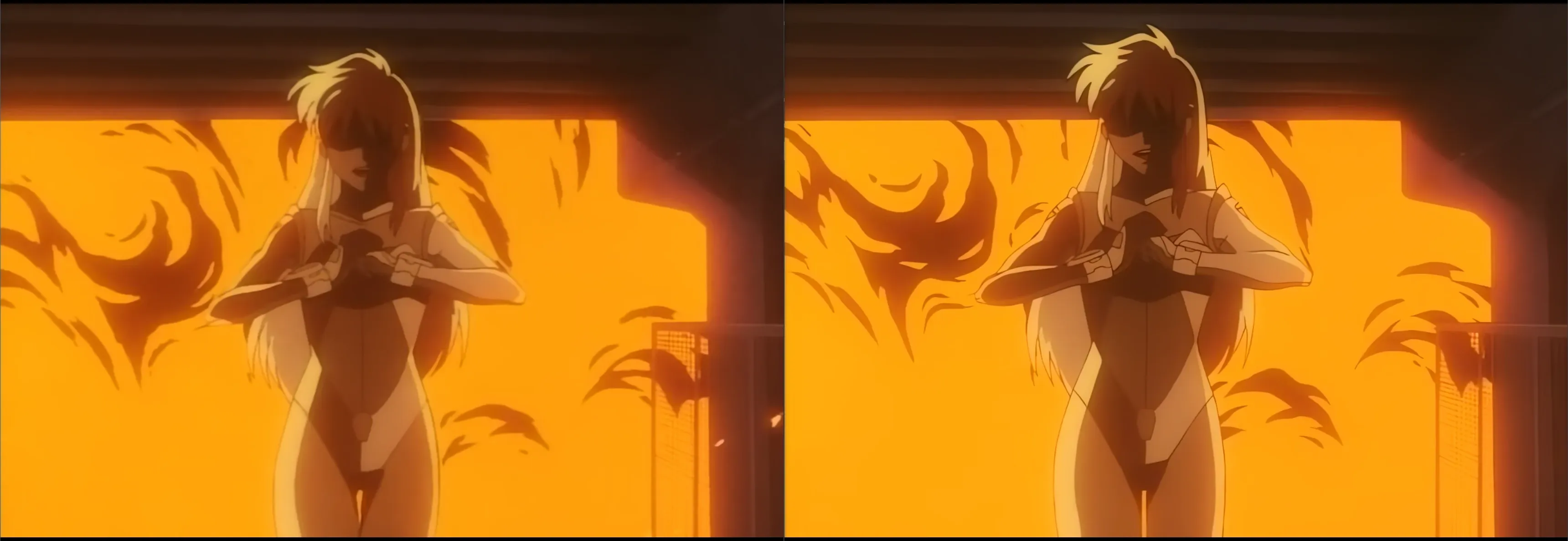 The left image, again of birdy in front of the fire, is less noisy than the original but still blurry. This blurriness precludes it from having the artificial look of the Real-ESRGAN result. The right image is the same as before, however this and the left one are both slightly stretched in width.