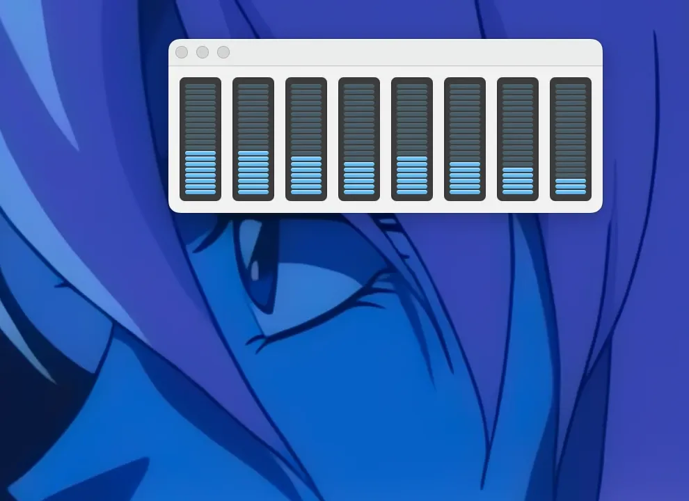 Eight bars showing each core's usage. They are all at or below about 45%