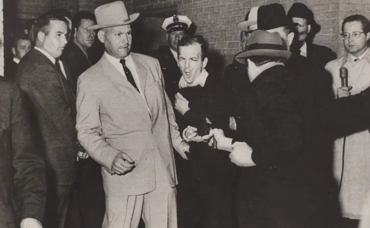 A photo of Jack Ruby shooting Lee Harvey Oswald, the man who assassinated President Kennedy in 1963.