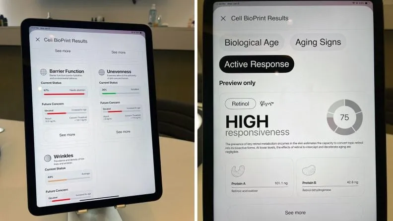 L'Oréal Cell BioPrint showing biological skin-age and skin-response results