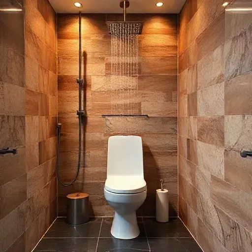 toilet design, eclectic, modern, warm, rainshower