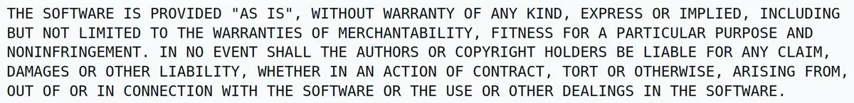 A legal disclaimer showing text from an agreement.