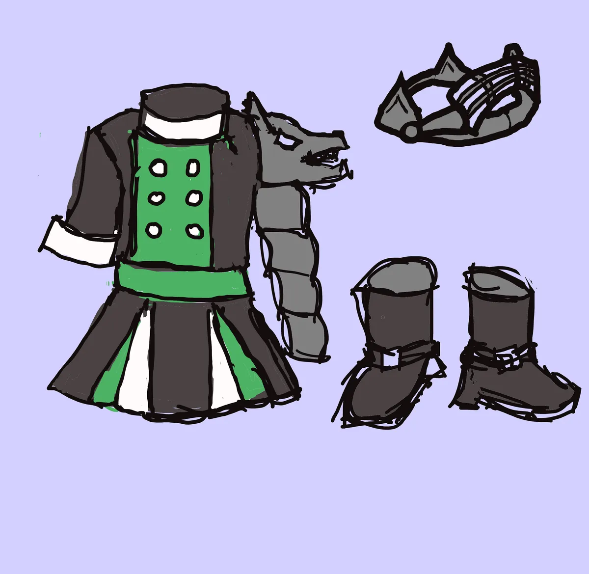 A drawing of Alison's magical girl uniform by Clouder.