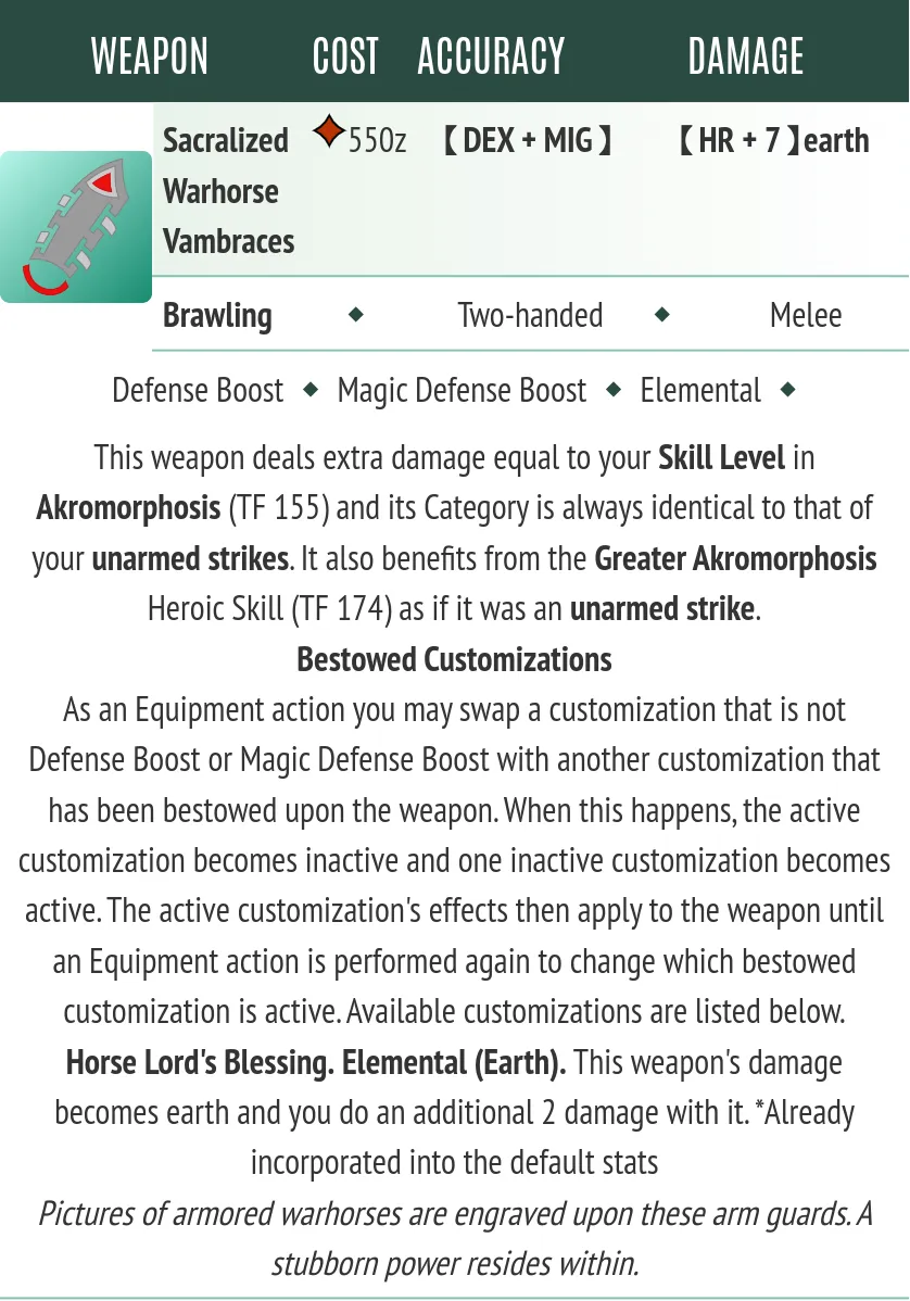 An item block created in Fultimator for a custom weapon named 