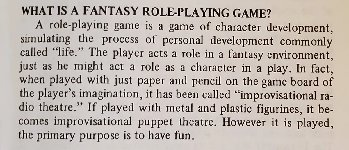 This is a photograph of a section from RuneQuest second edition titled 