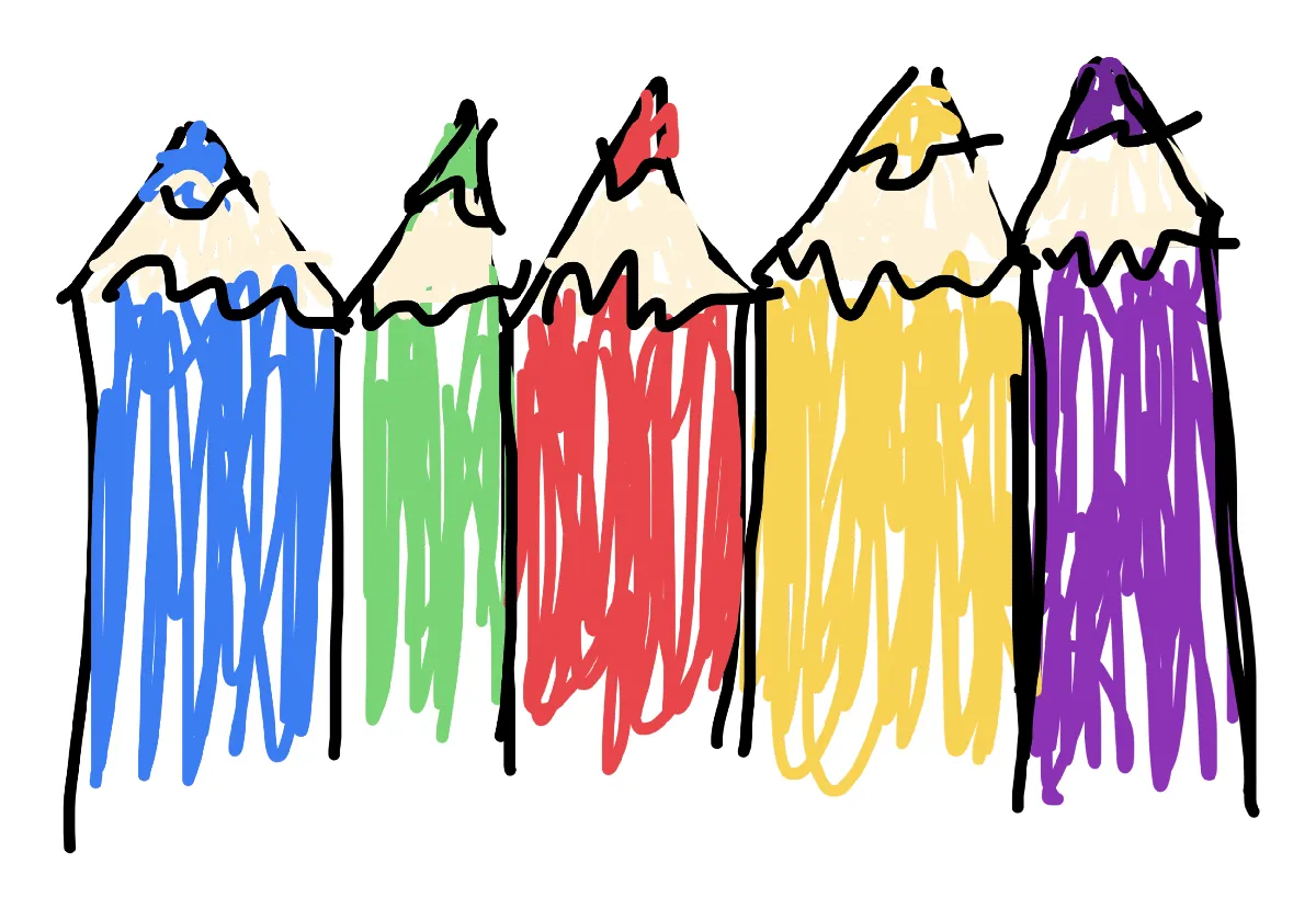 Crudely drawn colored pencils from an iPad by finger. If the image didn’t load, it’s for the best.