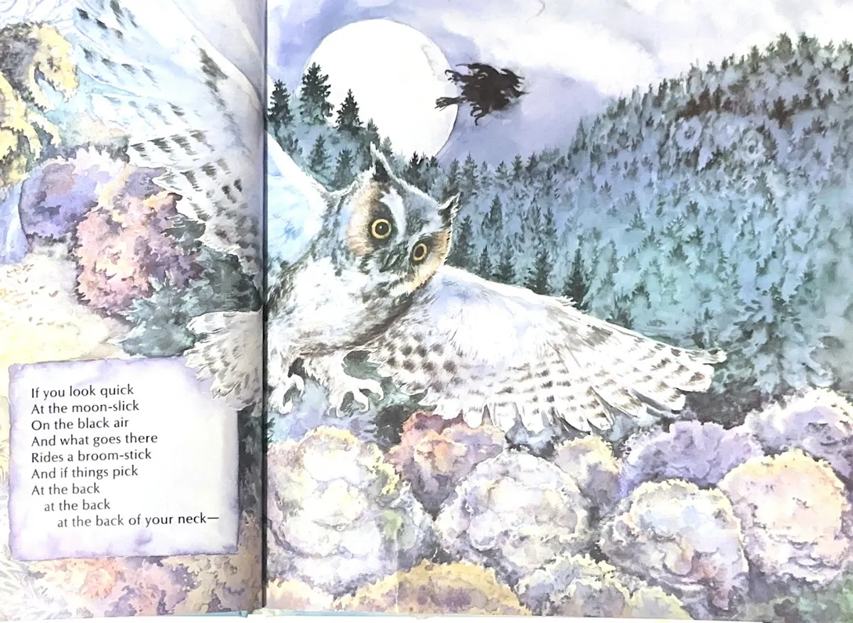 An owl flying across a moonlit night.