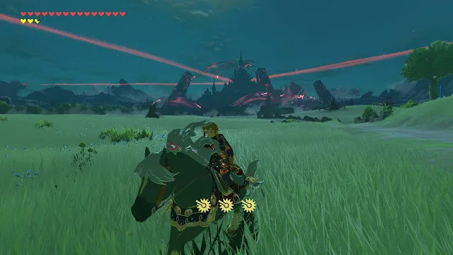 Nighttime on horseback outside Hyrule Castle in Breath of the Wild