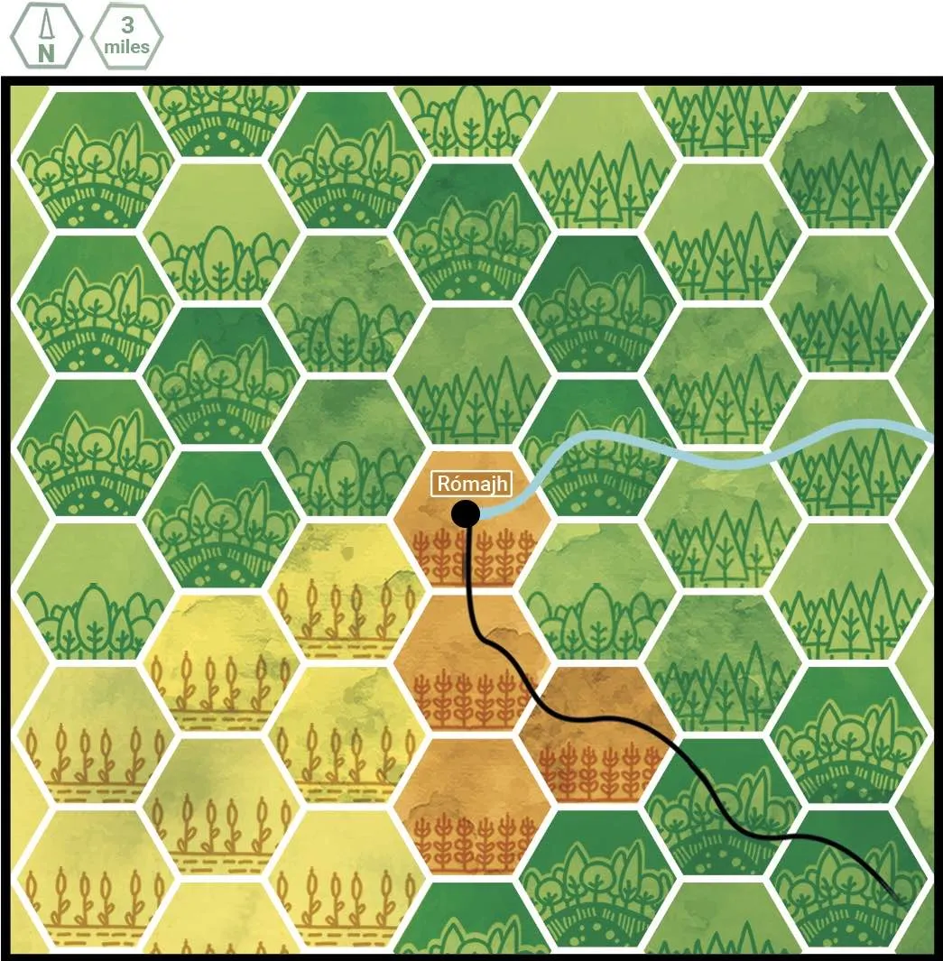 Player-facing hexmap from the House Under the Moondial.