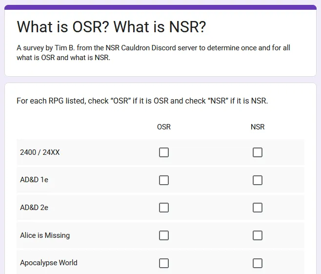 A screenshot of the form described above, with two checkbox columns for