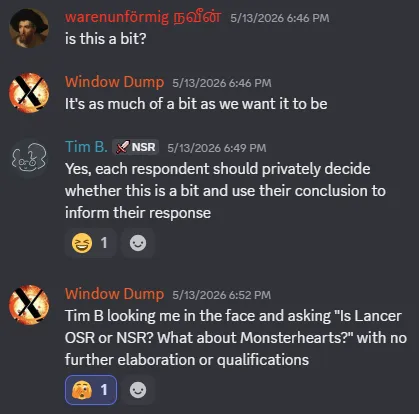 Screenshot from Discord. User 1: