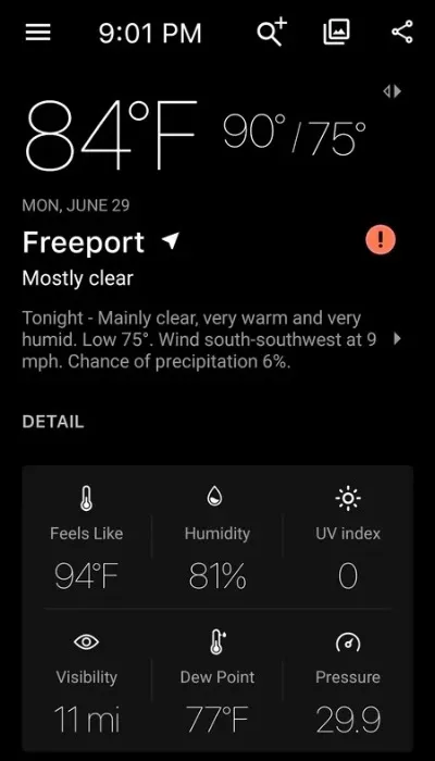 Weather Snapshot for Freeport IL June 29 - 9:01pm