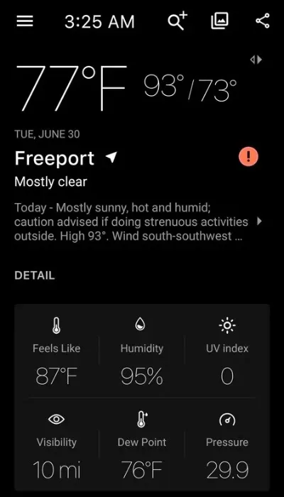 Weather Snapshot for Freeport IL June 30 - 3:25am