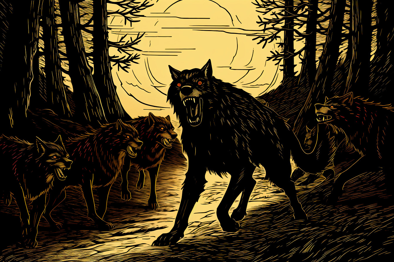 The warg and its pack, by Midjourney and me