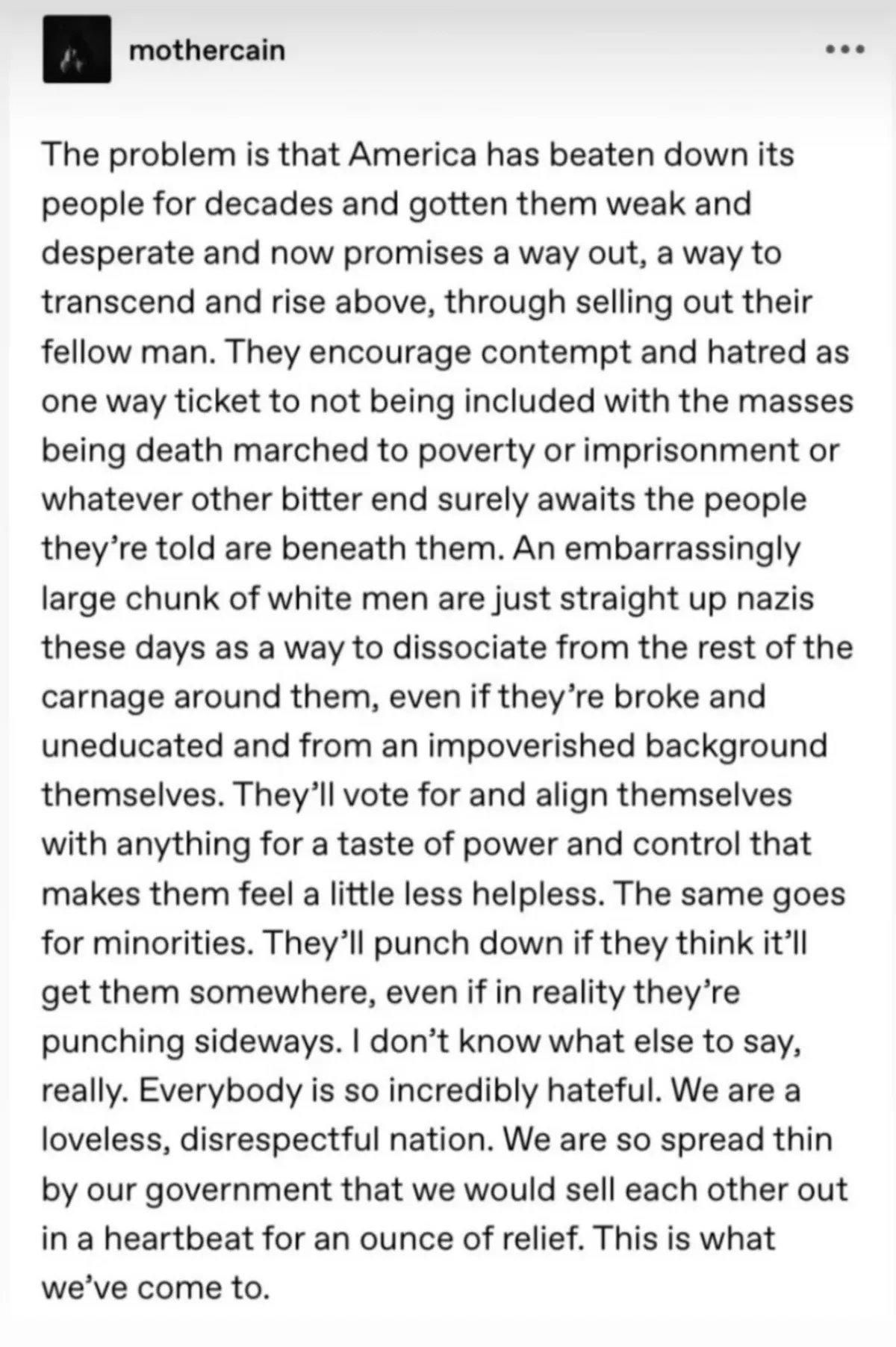 A post about the state of the USA by Ethel Cain