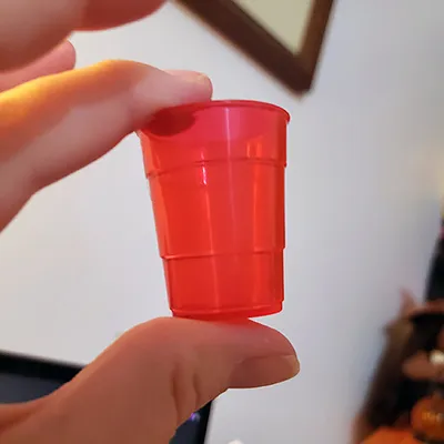 itty bitty red plastic cups