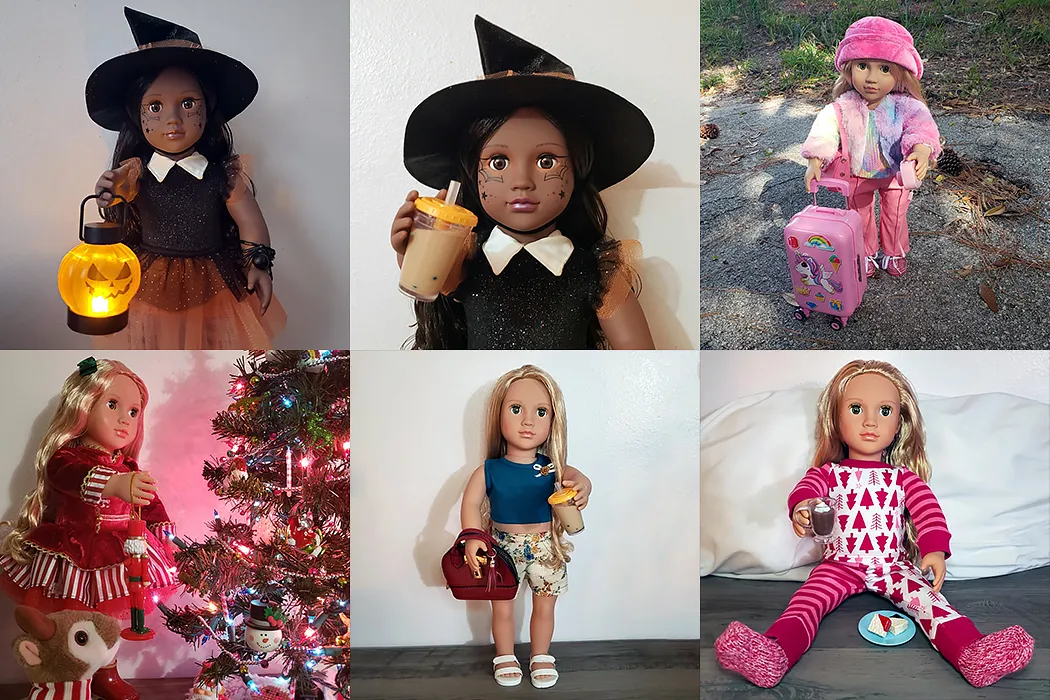 a selection of photos of Our Generation dolls in various outfits/occasions