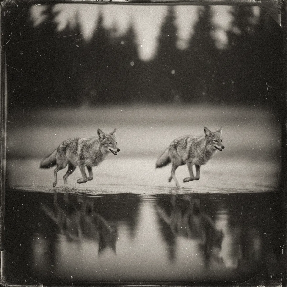 Two Coyotes Chasing One Another copy smaller size version