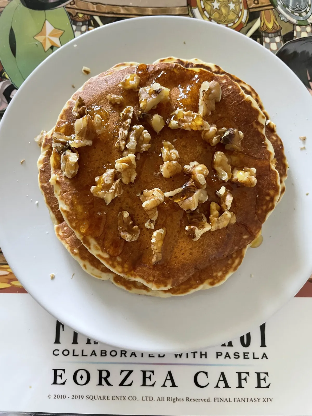Pancakes with honey and nuts. Tasty, but a bit too much for me, so I don't make them often... (13.07.25)