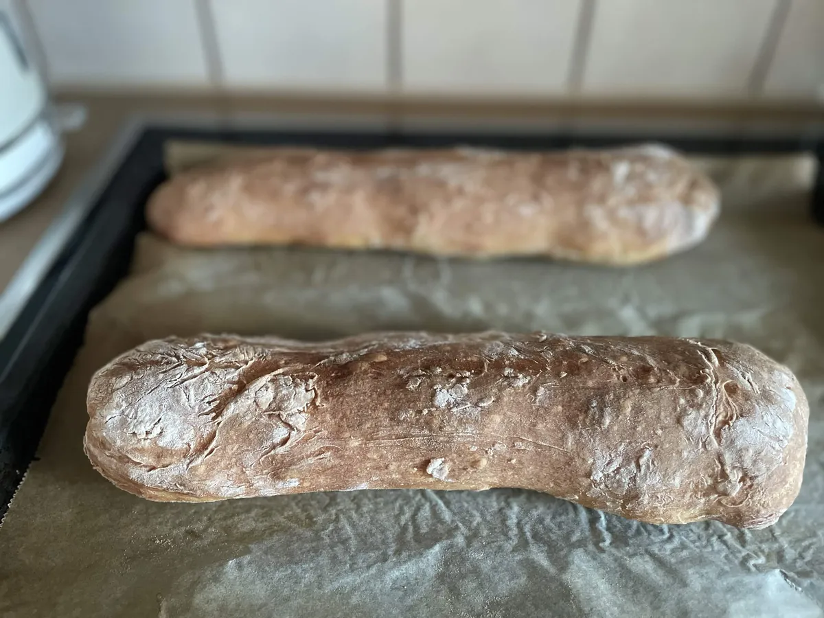 One of my first attempts at bread making, the infamous 5 minutes baguette which actually takes longer if you include rising times, but it's pretty decent. Probably best pic I have of one I made (27.02.26)