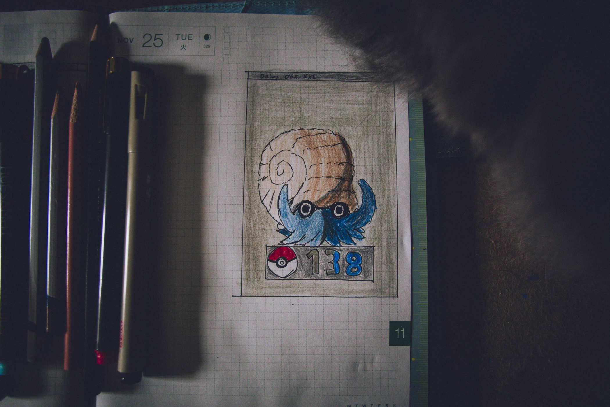 Drawing of Pokemon 138 - the nautilus shell Omanyte