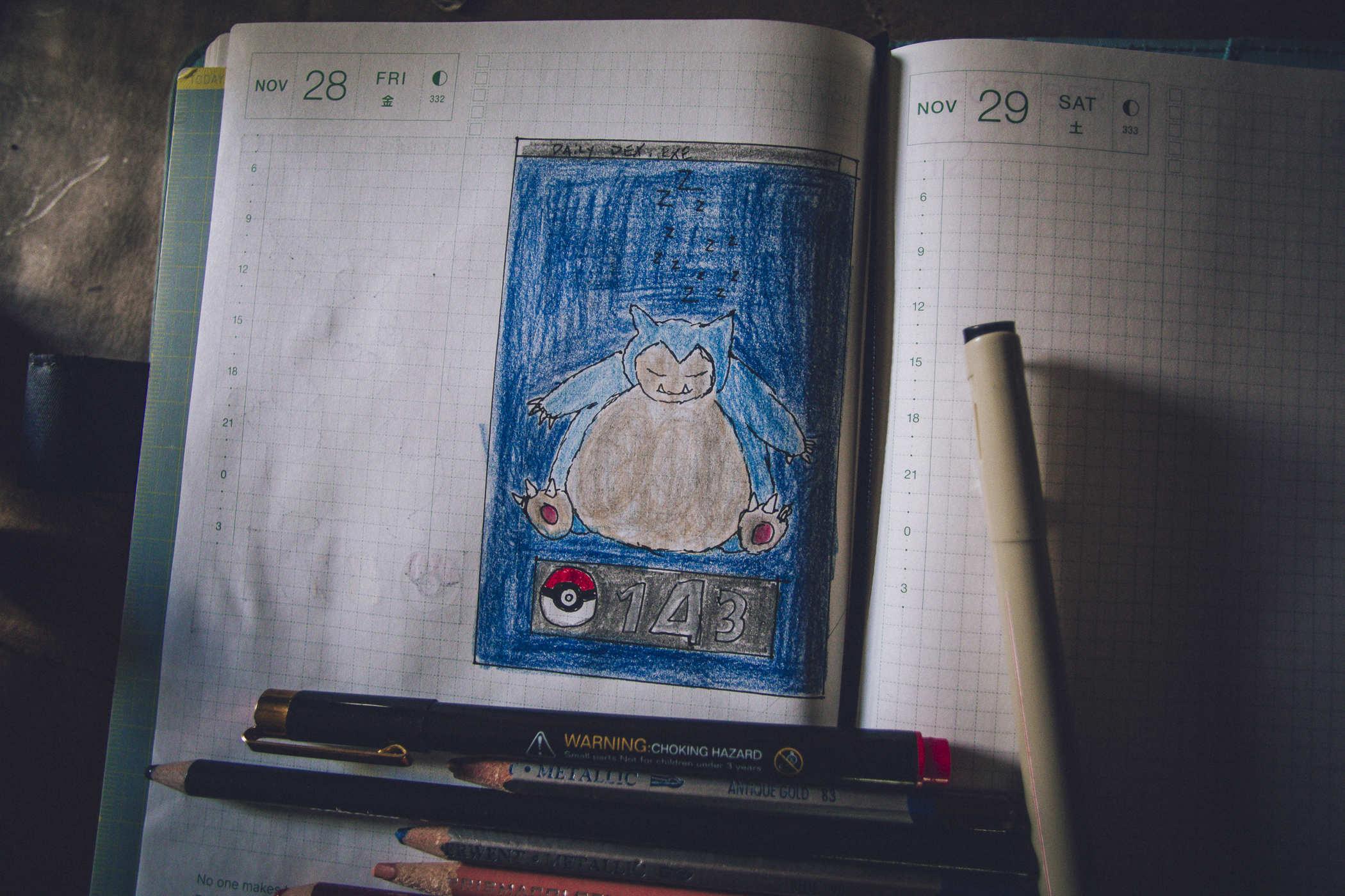 Drawing of a Snorlax, the large sleeping pokemon