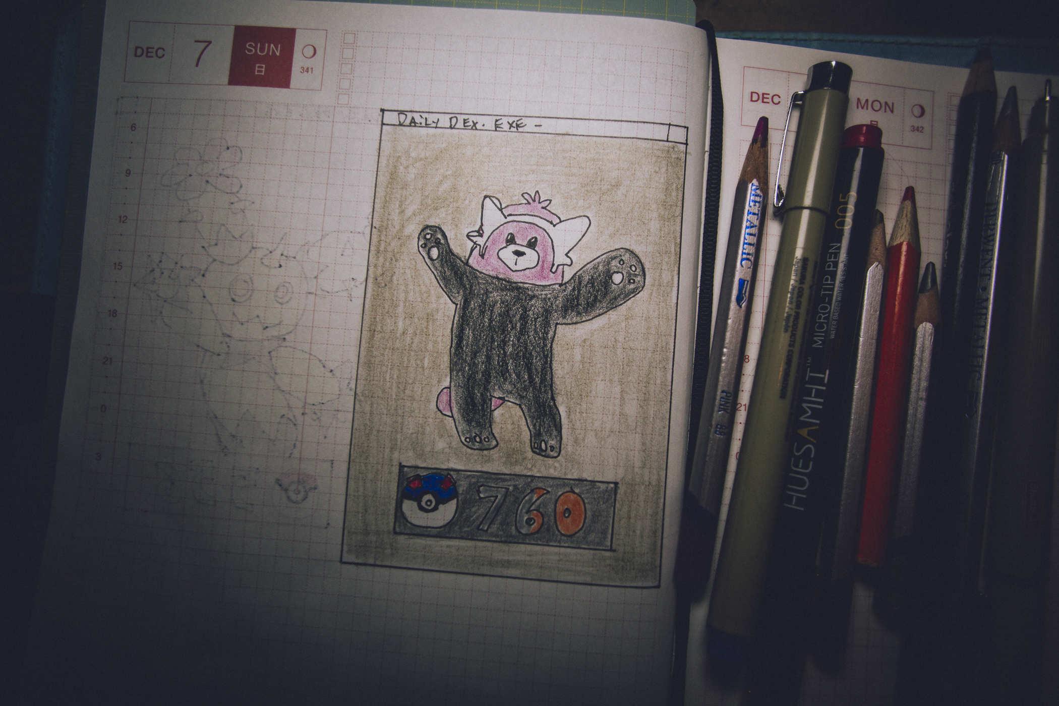 Drawing of pokemon 760 - a black and pink bear