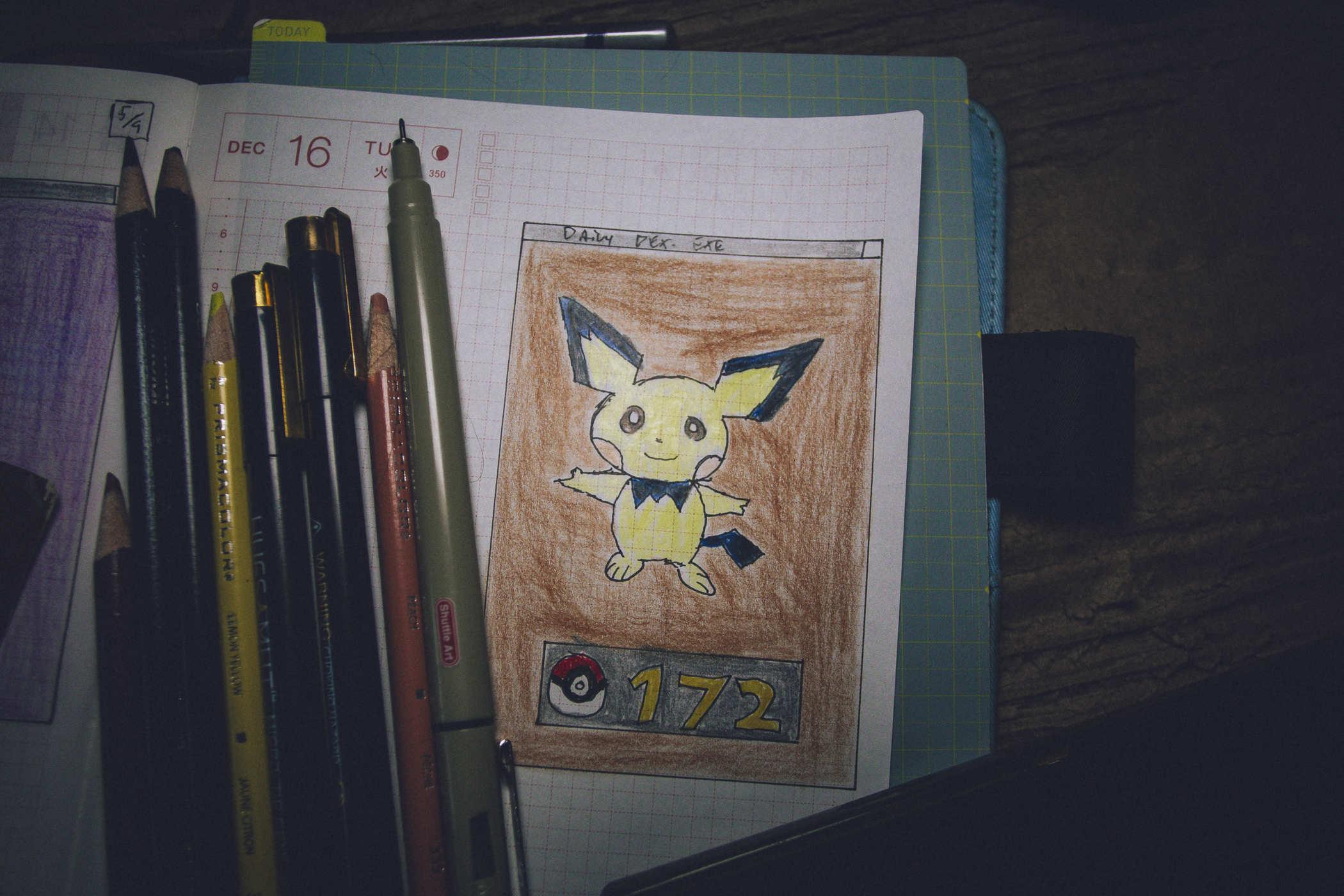 Drawing of pokemon 172; Pichu. It's a baby Pikachu.