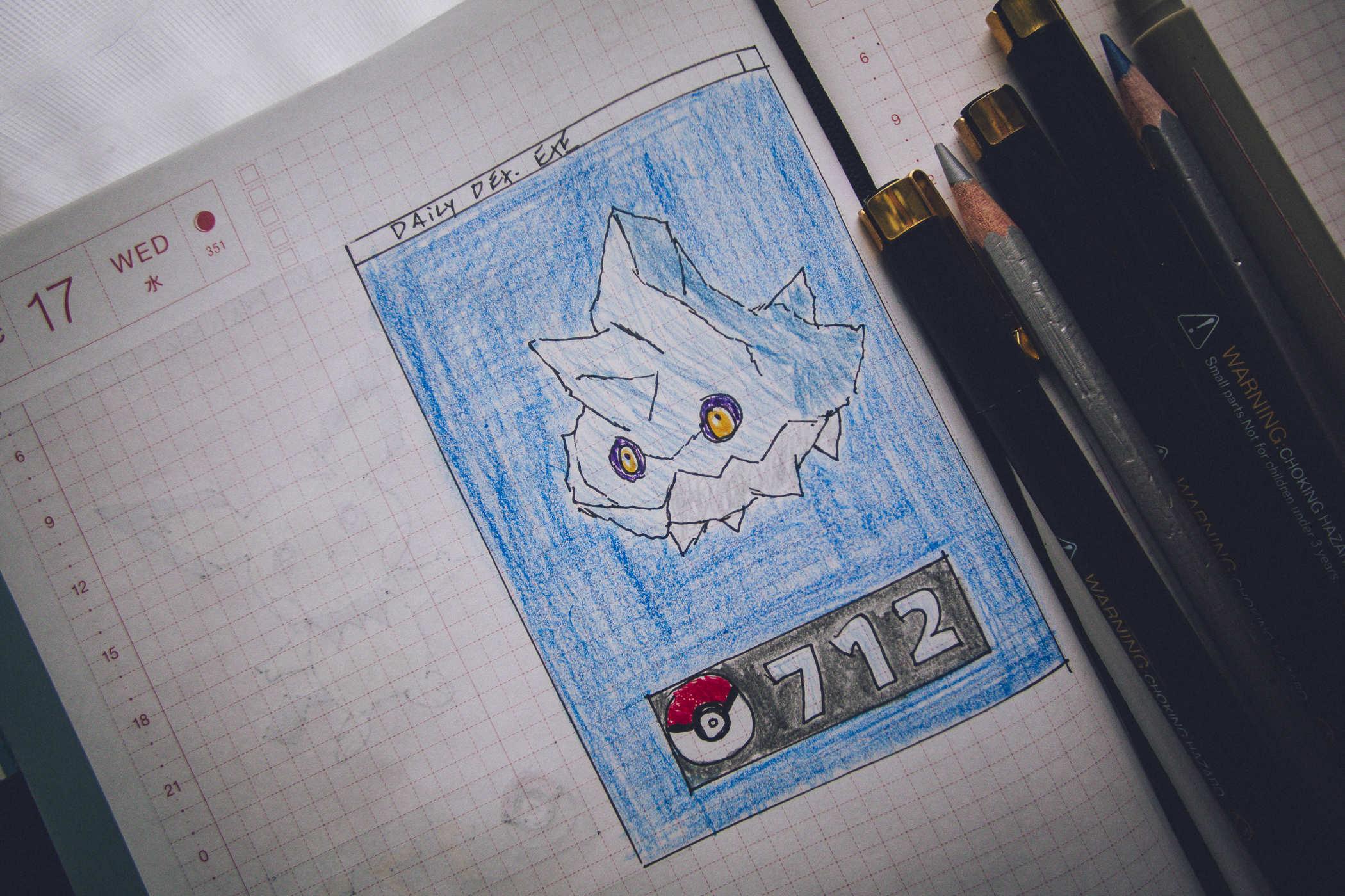 Drawing of Pokemon 712, Bermite; it's a sentient iceburg creature