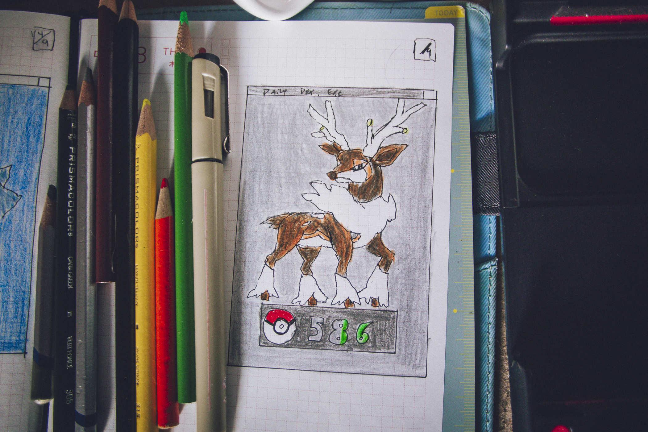 Drawing of Pokemon 586; a grumpy looking deer creature