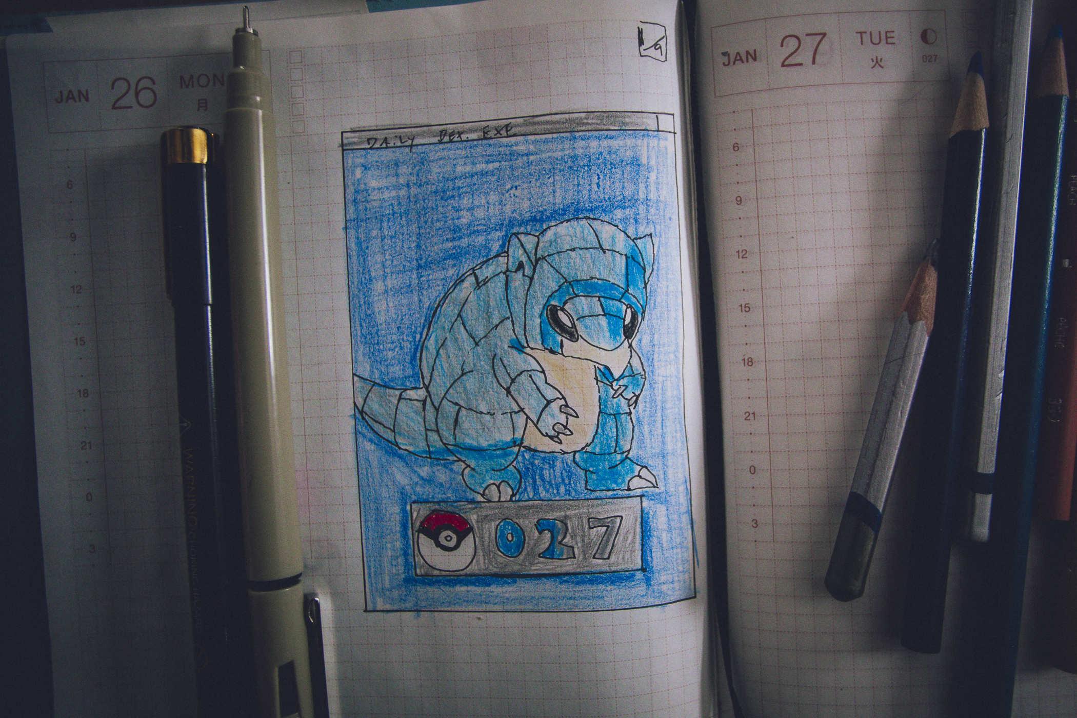 Drawing of pokemon 27's Alolan variant; it's effectively an ice armadillow
