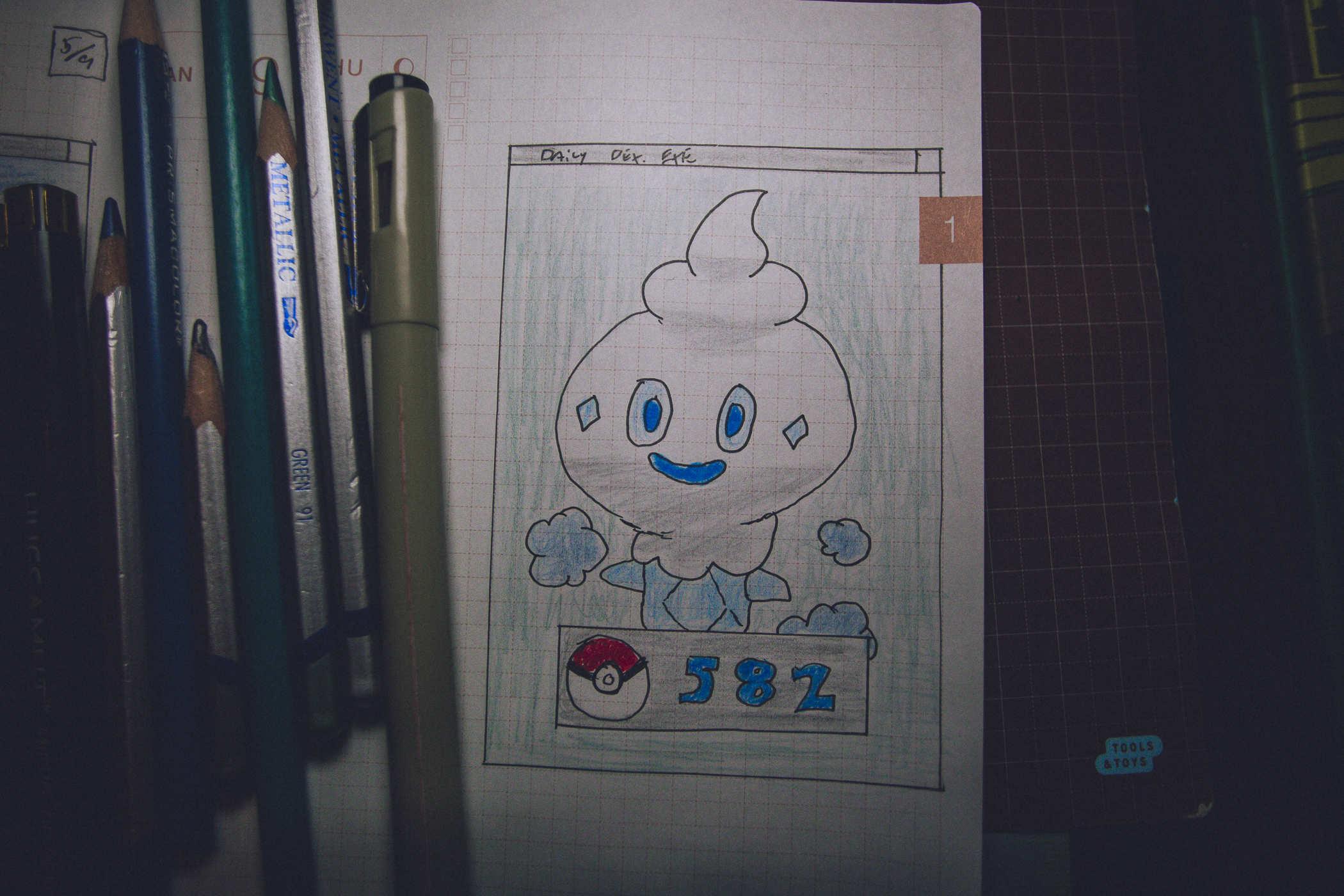 Drawing of pokemon 582; it's a sentient ice cream cone