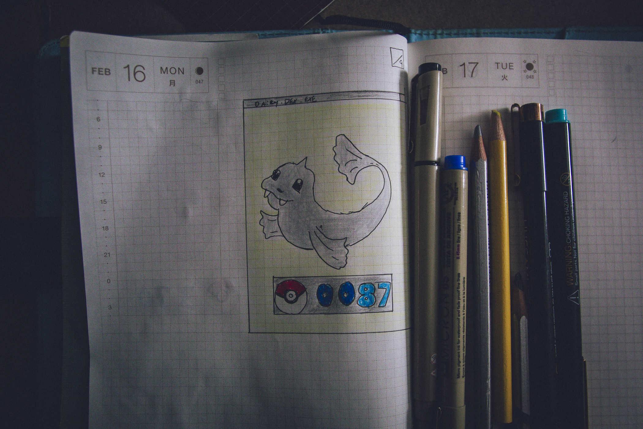 Drawing of pokemon 87; a seal. It's a seal