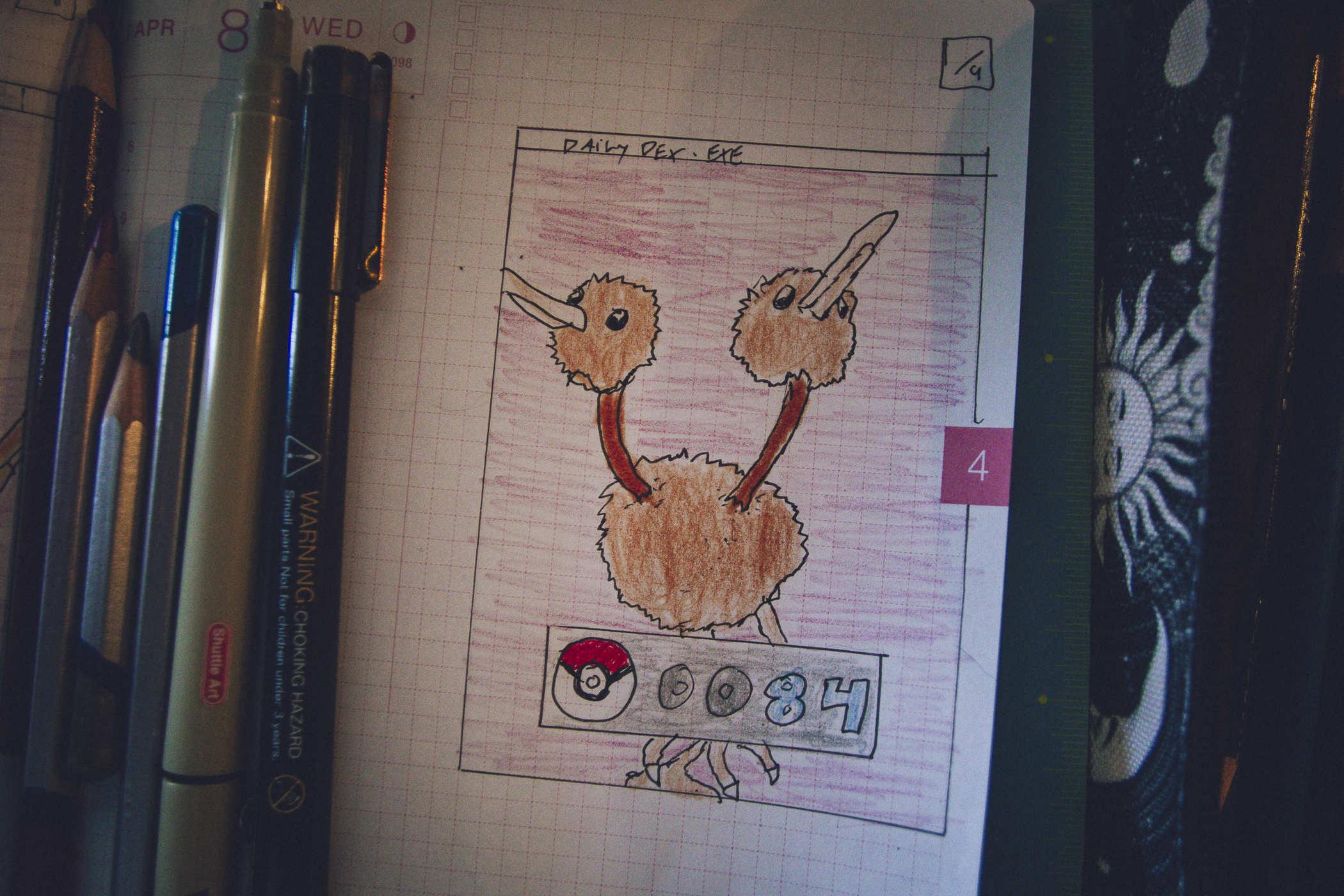 Drawing of pokemon 84; a two headed flightless bird