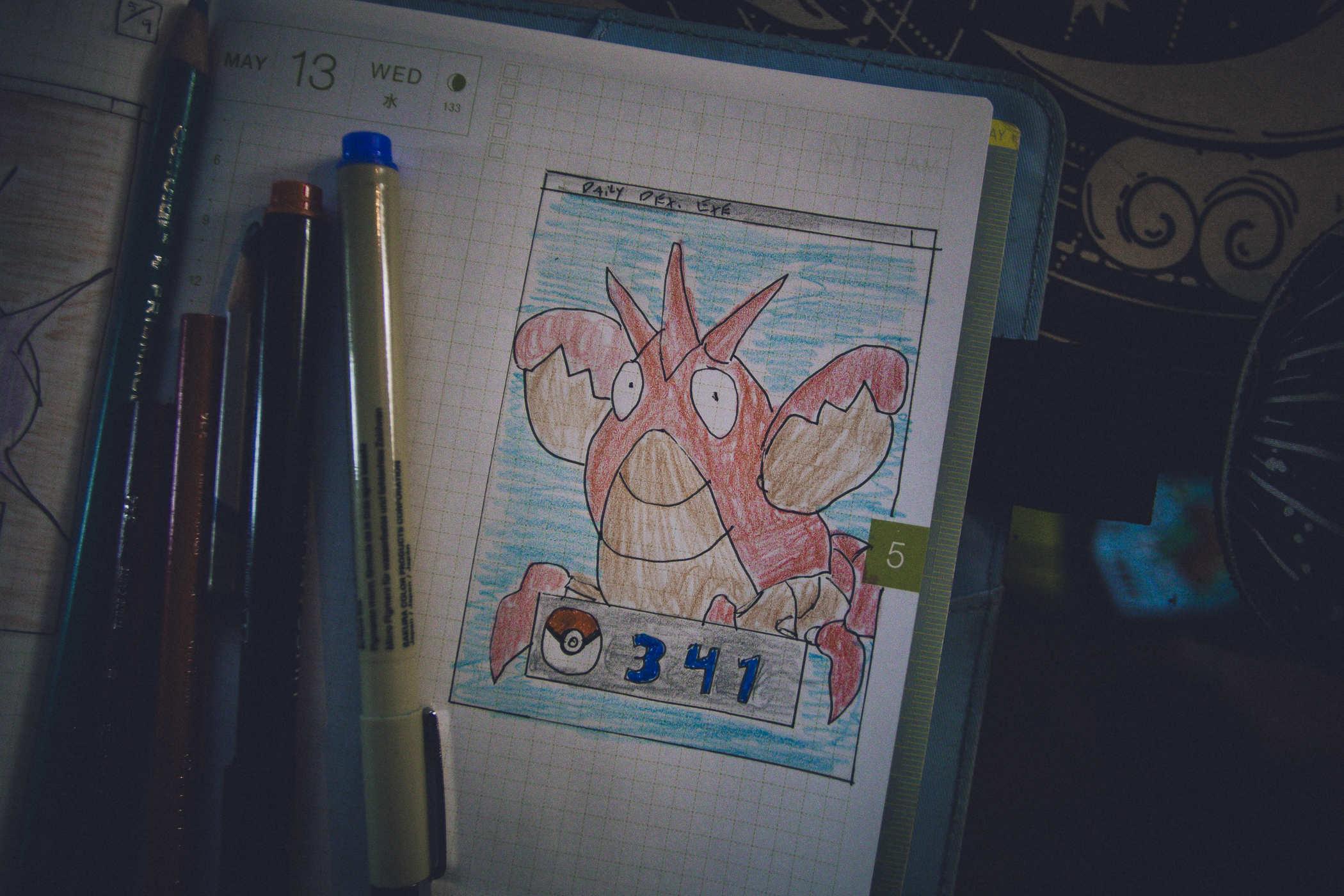 Drawing of pokemon 341; a large lobster. It's a giant lobster.
