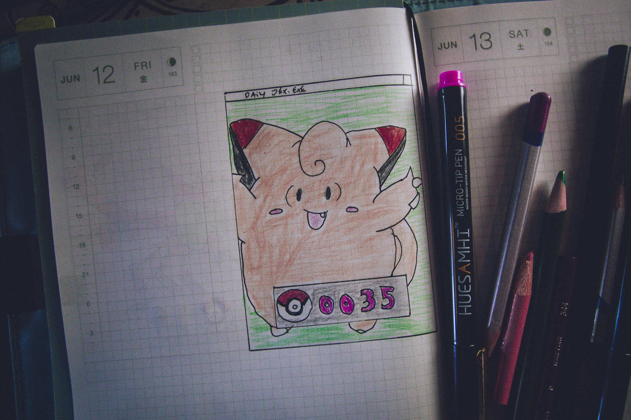 Drawing of pokemon 35; a rotund fairy creature