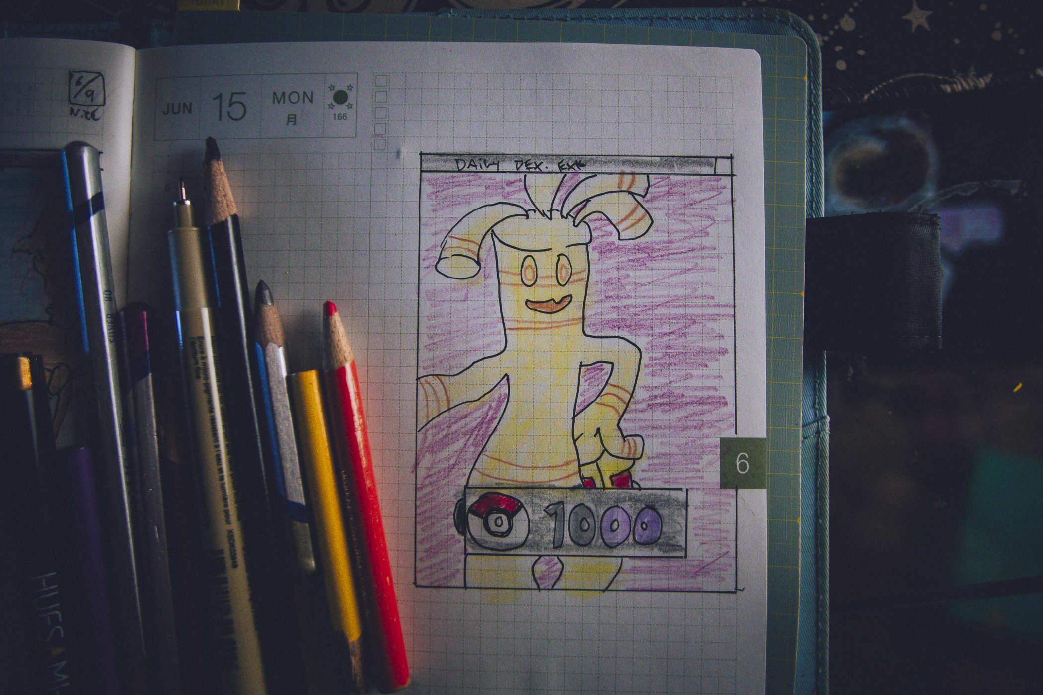 Drawing of pokemon 1000; a seemingly sentient pile of coints 