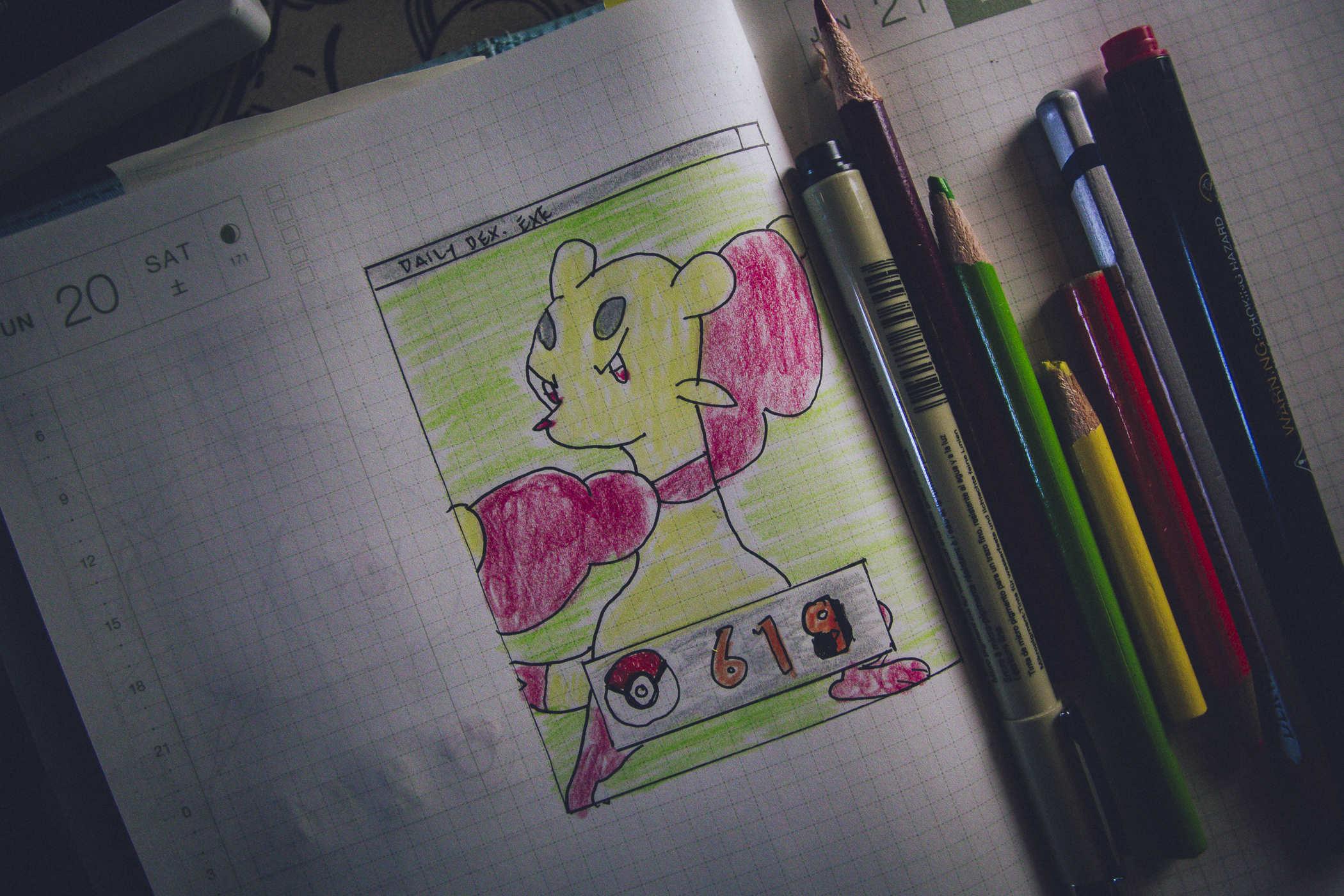 Drawing of pokemon619; a winnie-the-pooh style creature doing a martial arts pose