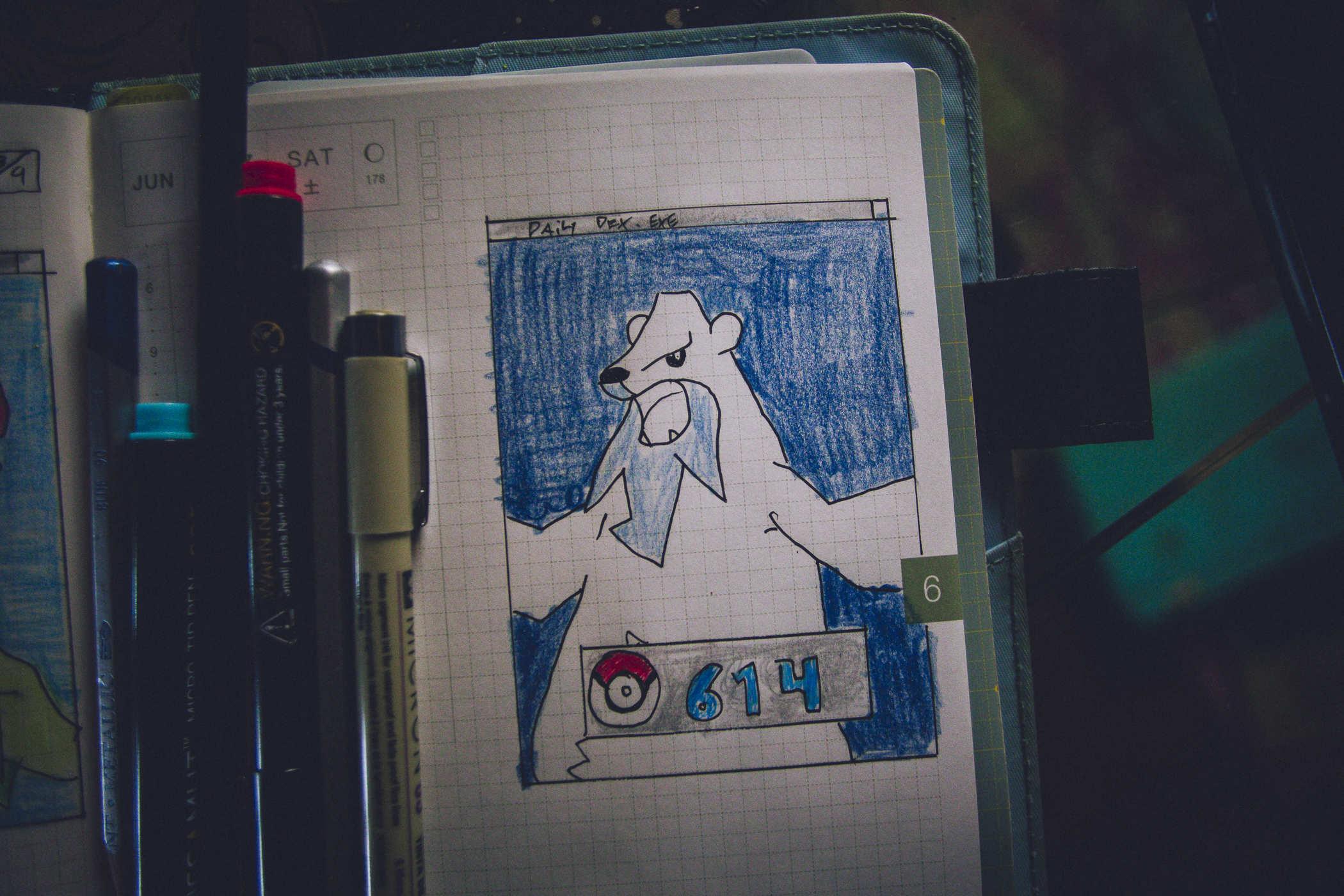 Drawing of pokemon 614; a large polar bear standing upright