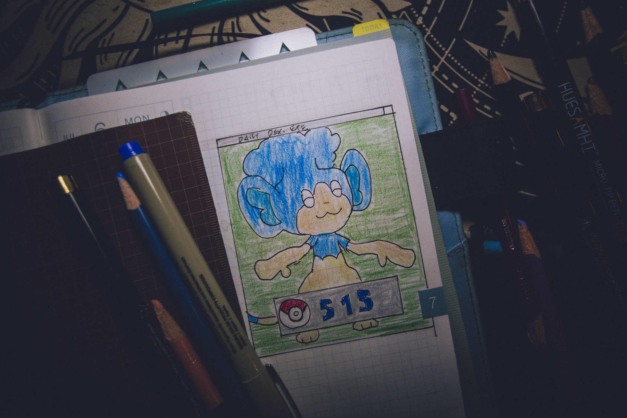 Drawing of pokemon 515; a monkey with blue hair